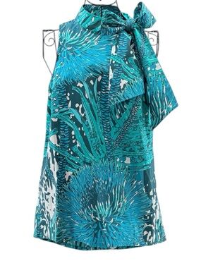 NEW Tyler Boe Multi-Tone Teal Ella Tie Sleeveless Floral Top Blouse Size XS